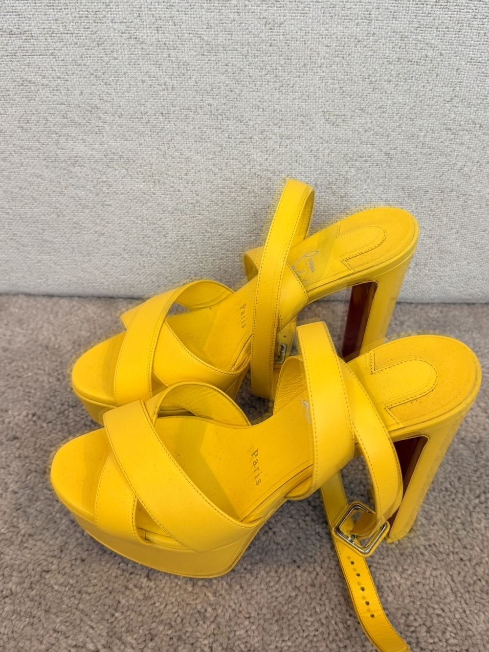 Christian Louboutin Yellow Crisscross Platform Sandals - Picture 2 of 7
